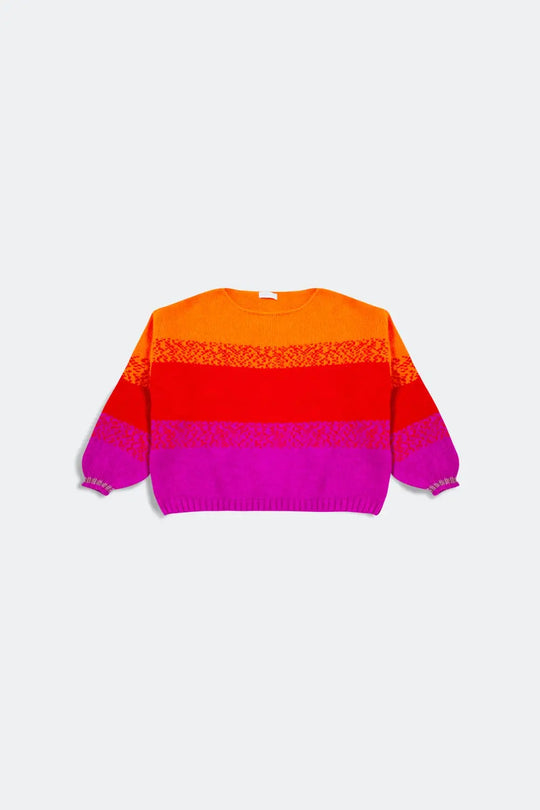 Orange knitted sweater with mélange stripes - ORANGE / ONE - Sweaters