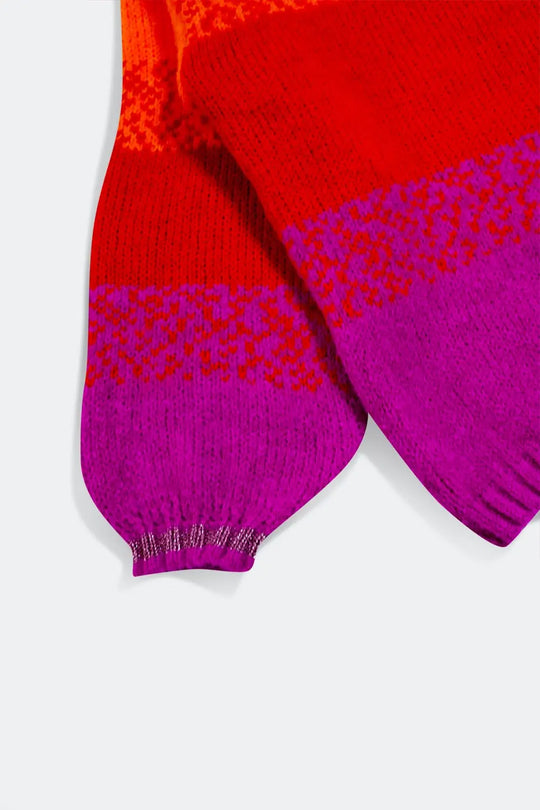 Orange knitted sweater with mélange stripes - ORANGE / ONE - Sweaters