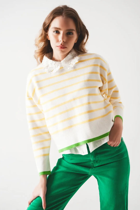 Stripe sweater in yellow &amp; white - Sweaters