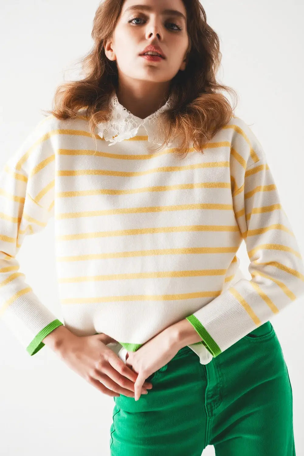 Stripe sweater in yellow &amp; white - Sweaters