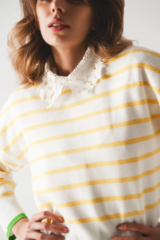 Stripe sweater in yellow &amp; white - Sweaters