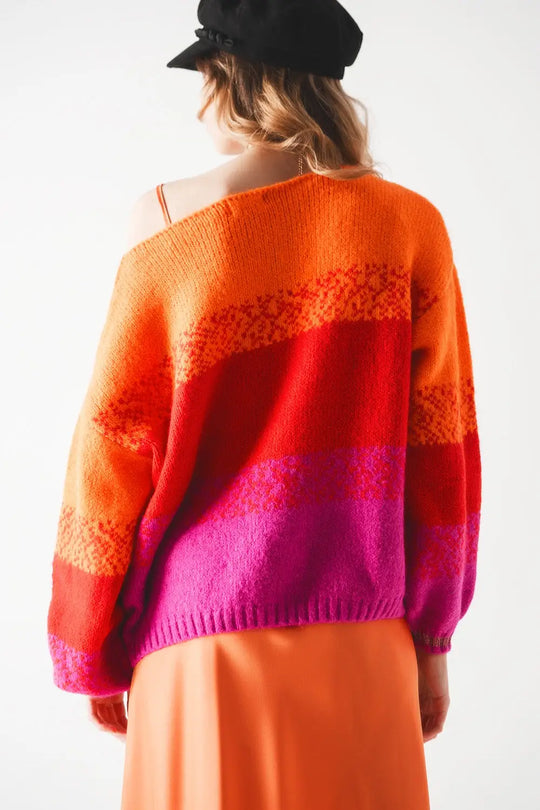 Orange knitted sweater with mélange stripes - ORANGE / ONE - Sweaters