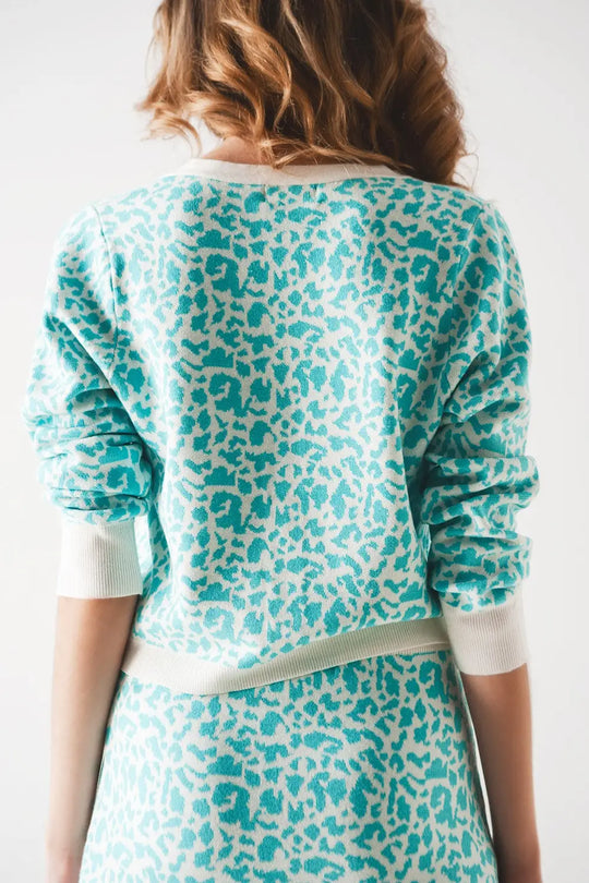 Lightweight knitted cardigan in turquoise animal print - Cardigans