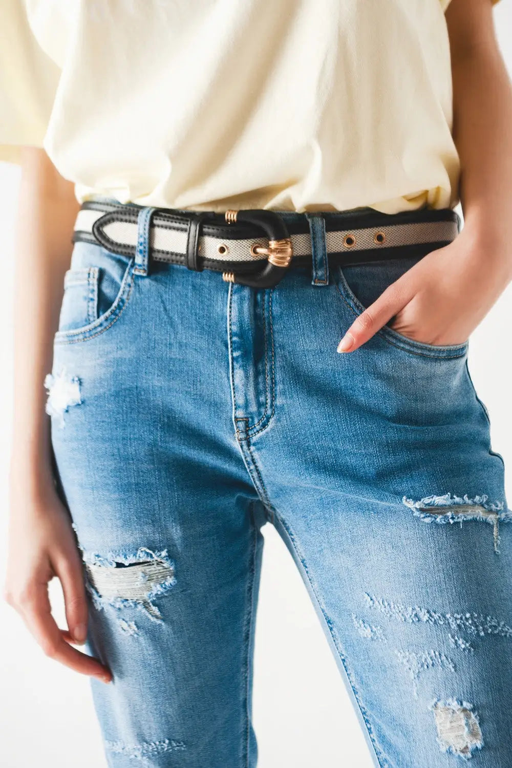 Mid blue rip straight jeans
