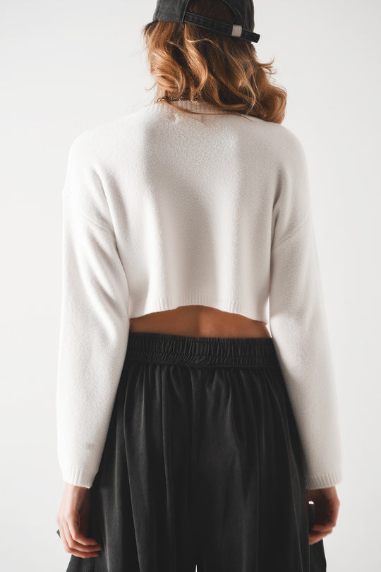 Fluffy cropped jumper in cream