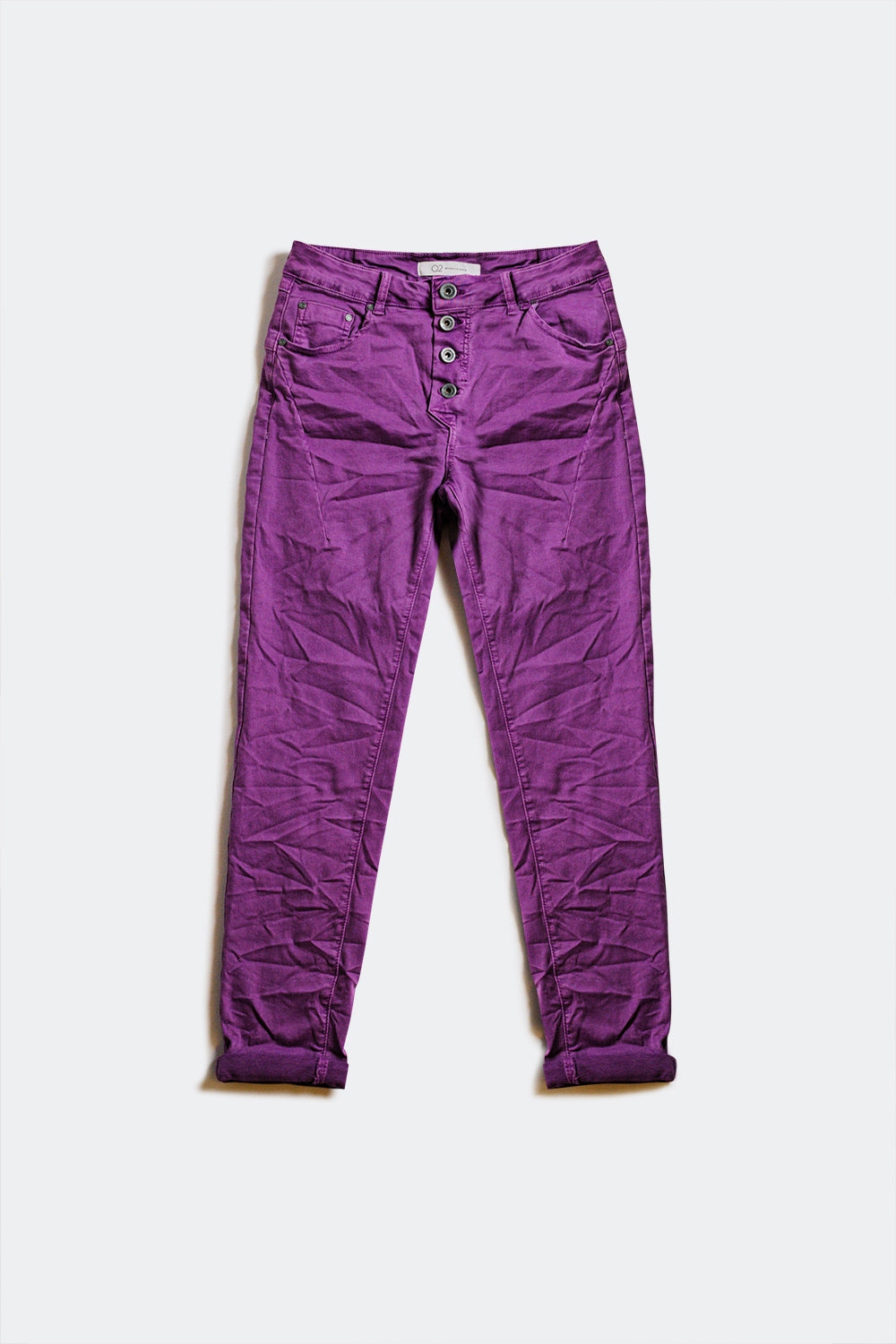 Exposed buttons skinny jeans in purple