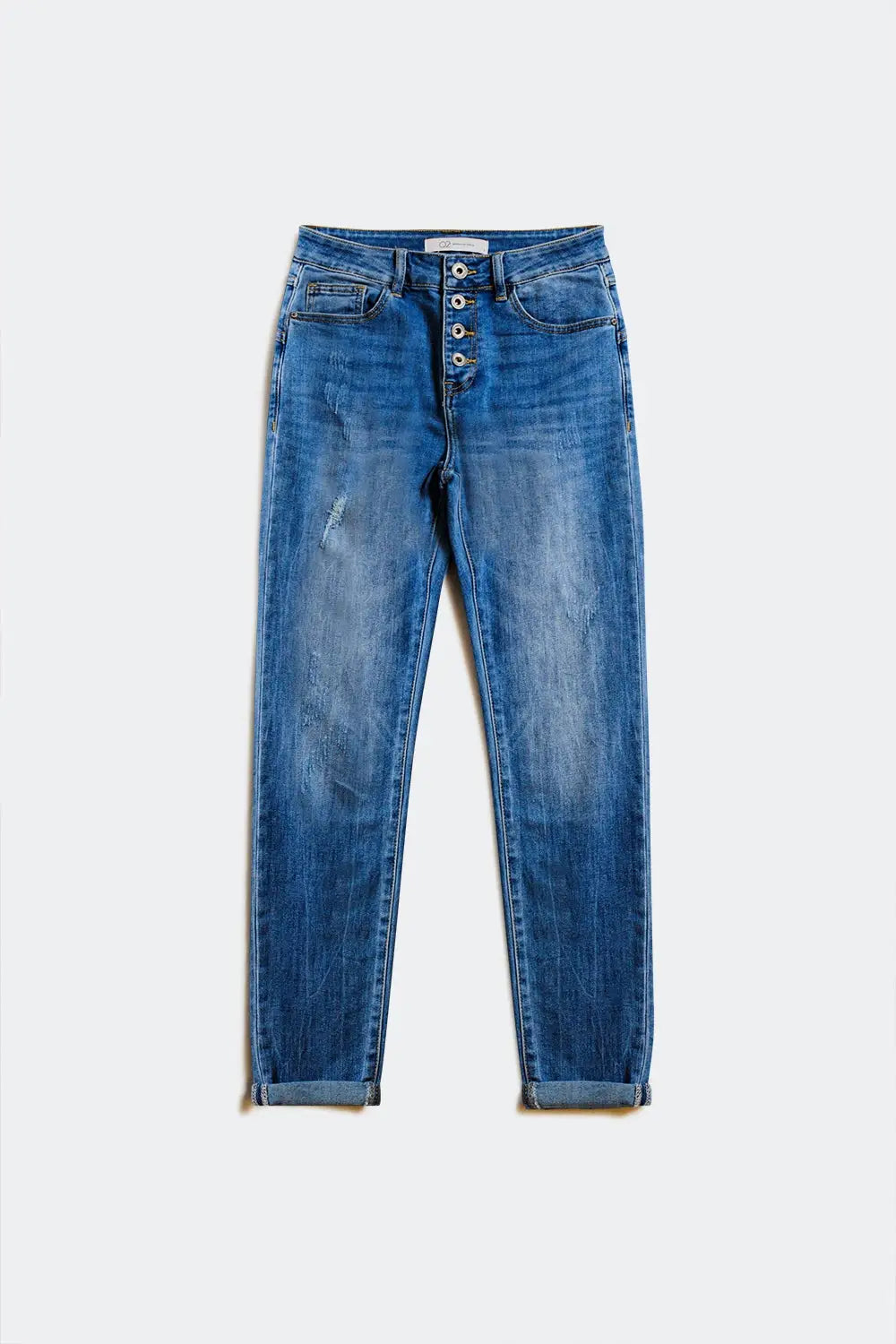 Button front straight jean