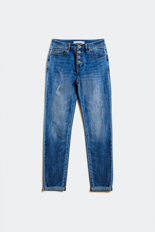 Button front straight jean