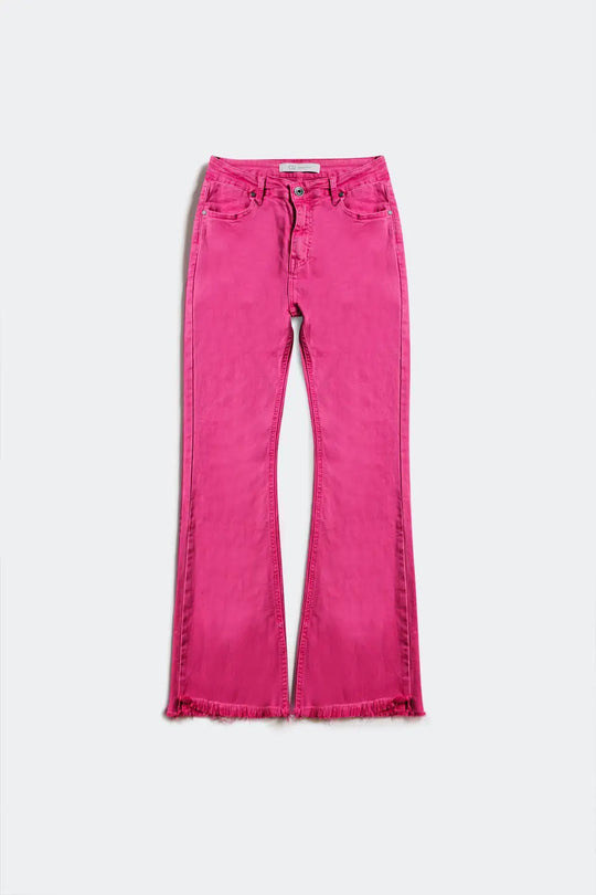 Flare jeans with raw hem edge in fuchsia - Colored Jeans