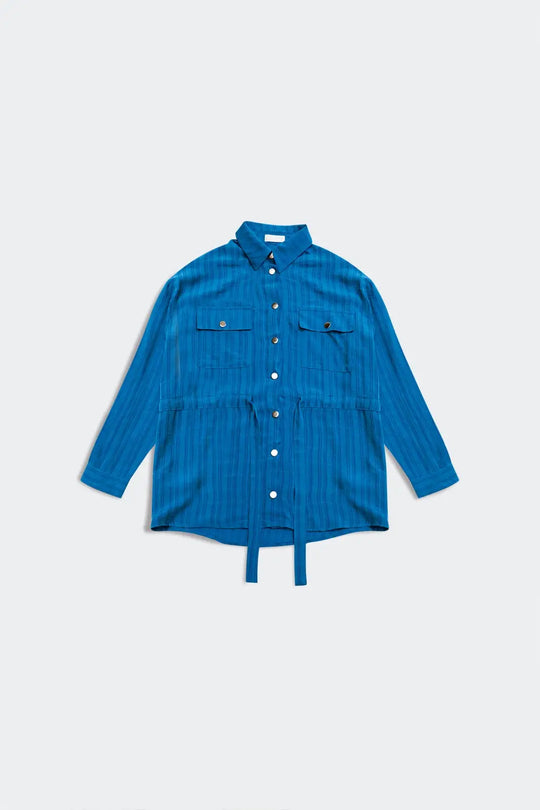Tie waist long sleeve shirt in blue - Shirts