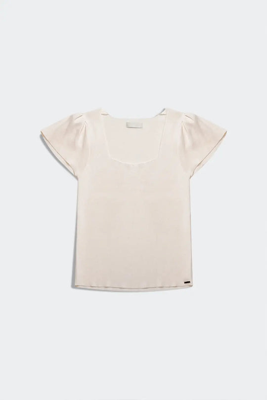 square neck puff sleeve sweater in cream - Sweaters