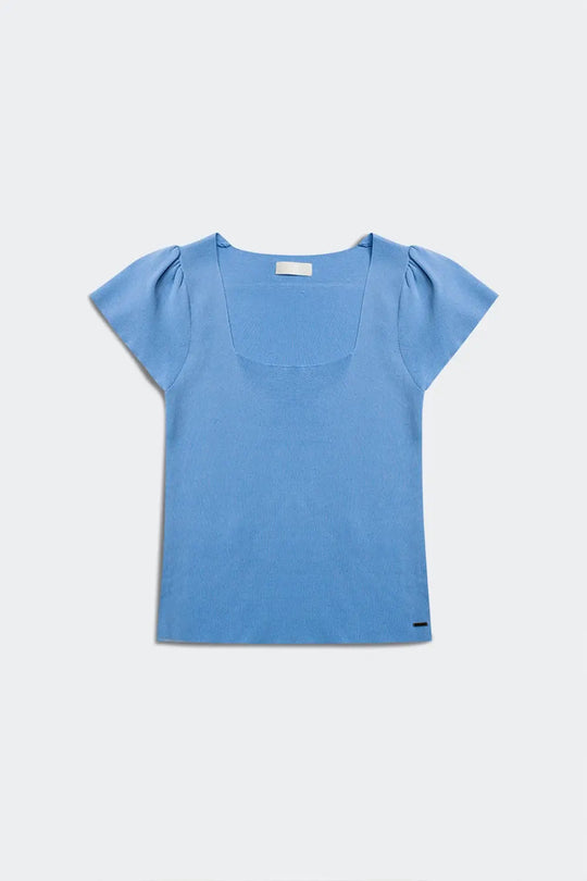 square neck puff sleeve sweater in blue - Sweaters