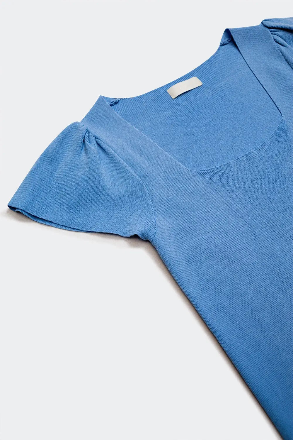 square neck puff sleeve sweater in blue - Sweaters