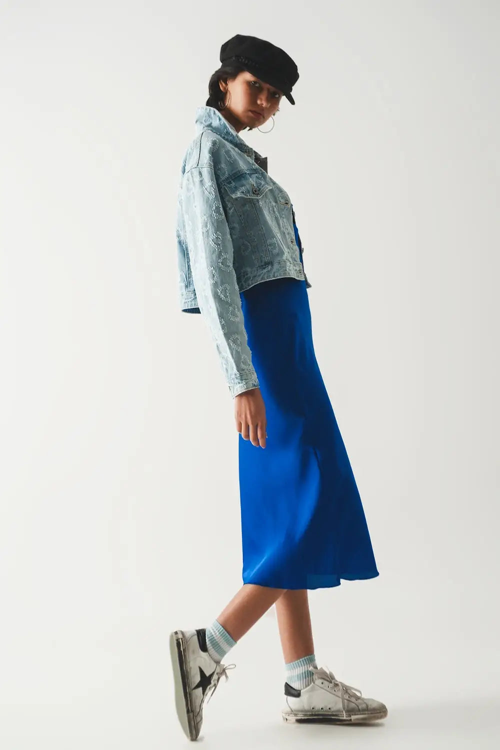 heart embellished oversized denim jacket in light wash - Jackets