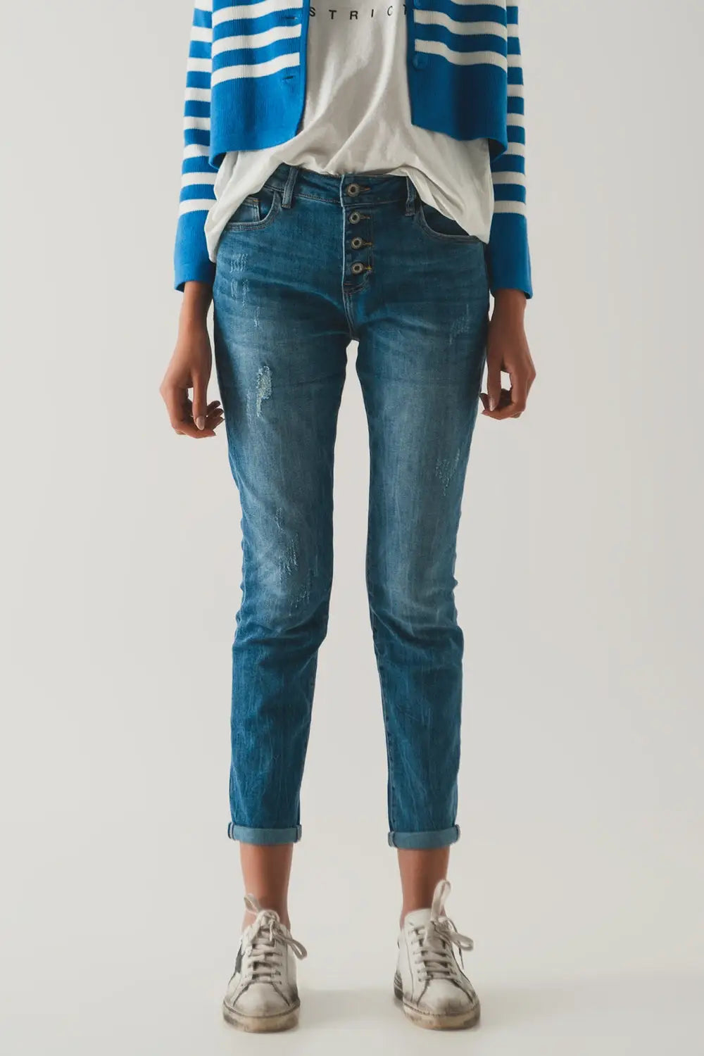 Button front straight jean