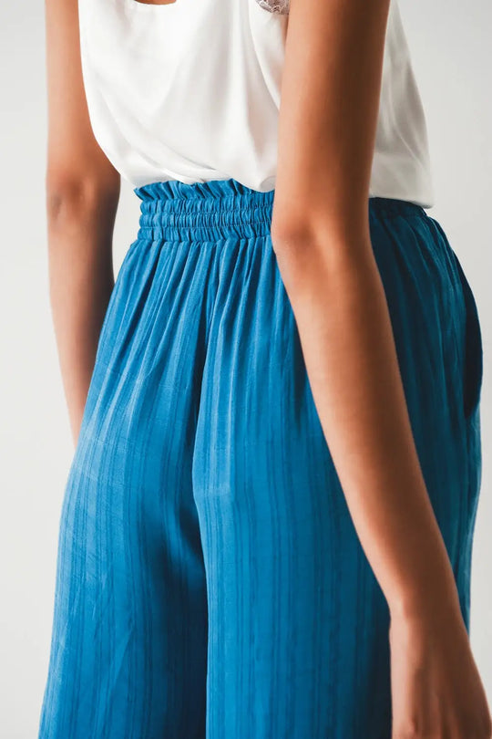 wide leg drawstring pants in blue - Pants
