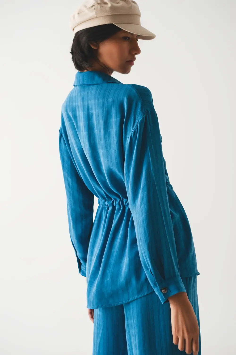 Tie waist long sleeve shirt in blue - Shirts