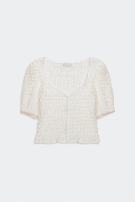 Top with balloon sleeves and hook-and-eye closure in white - Shirts Tops
