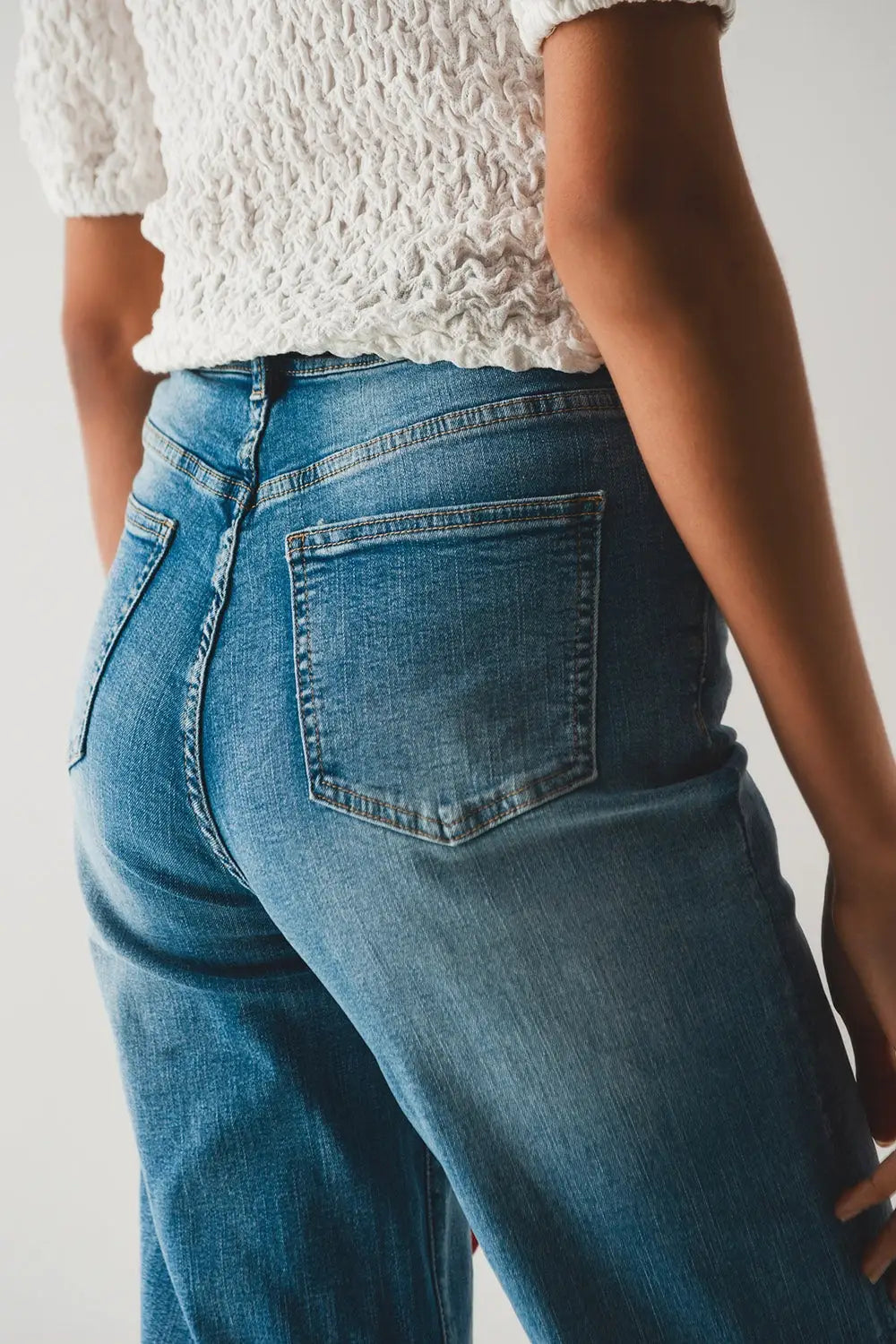 Cotton high waist straight leg jeans in vintage blue
