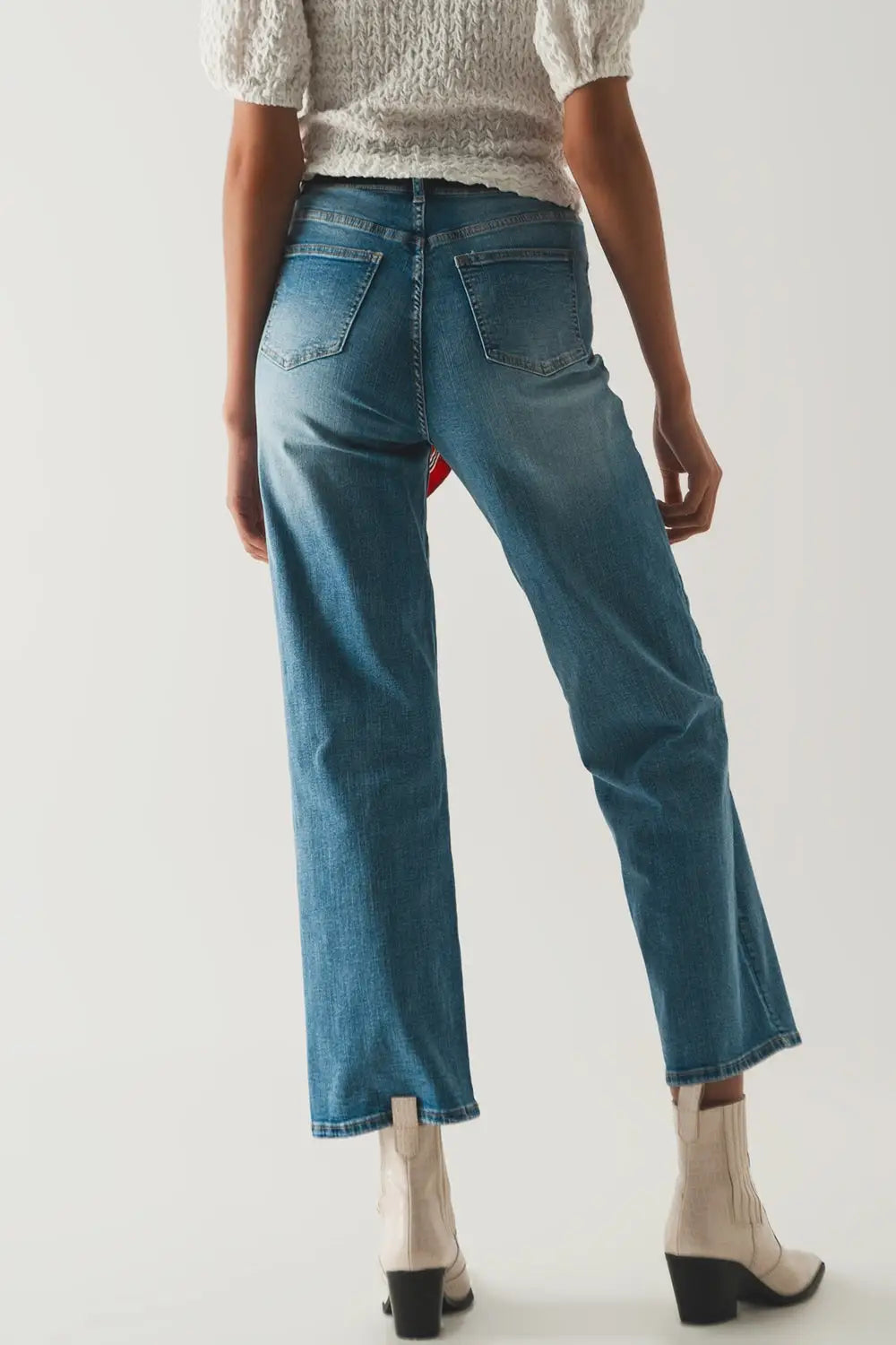 Cotton high waist straight leg jeans in vintage blue