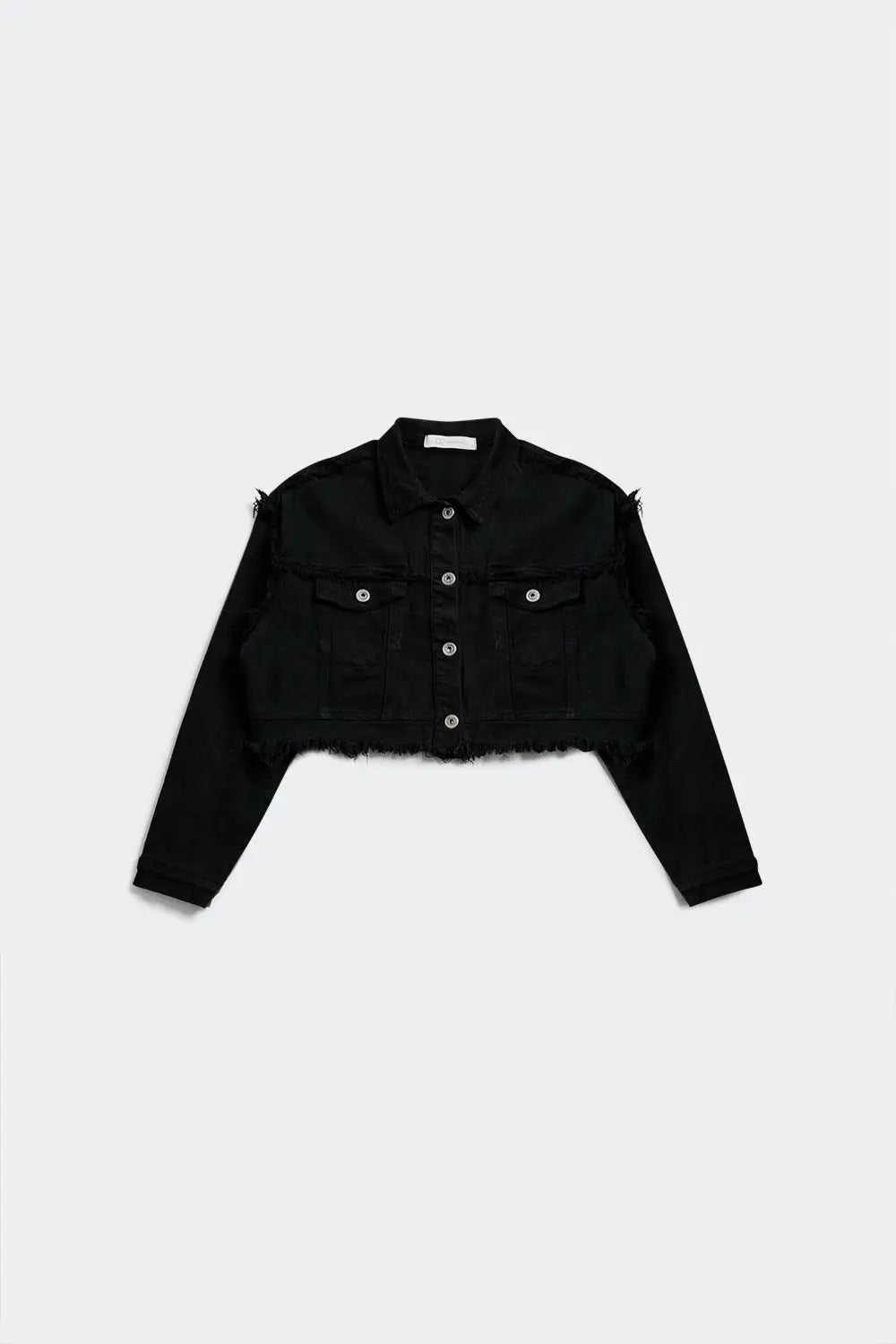 Cropped denim trucker jacket in black - Jackets
