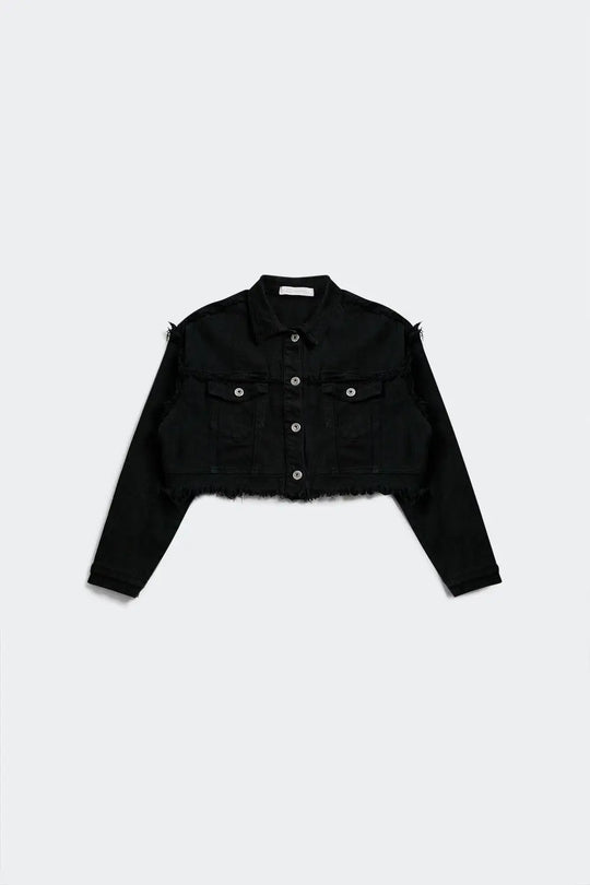 Cropped denim trucker jacket in black - Jackets
