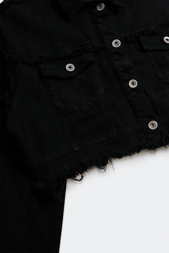 Cropped denim trucker jacket in black - Jackets