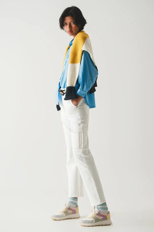 Relaxed cargo pants in white - Colored Jeans