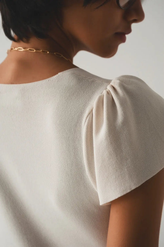 square neck puff sleeve sweater in cream - Sweaters