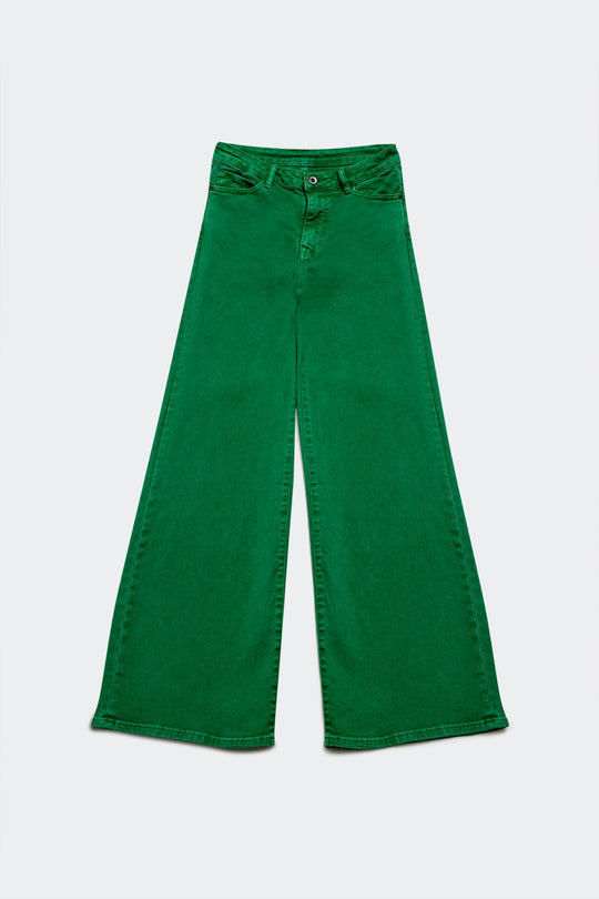 Cotton blend wide leg jeans in green