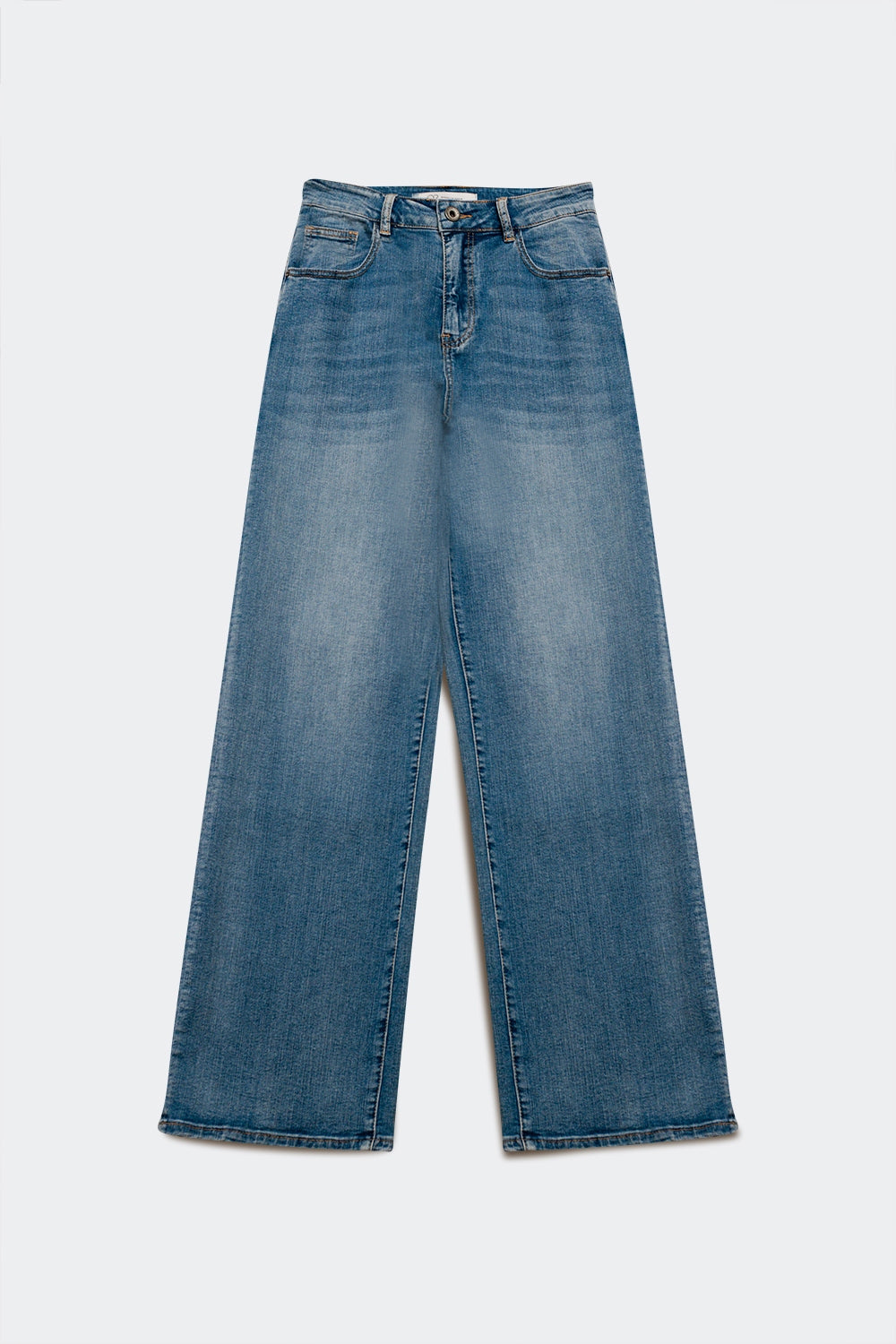 Cotton blend high waist wide leg jeans