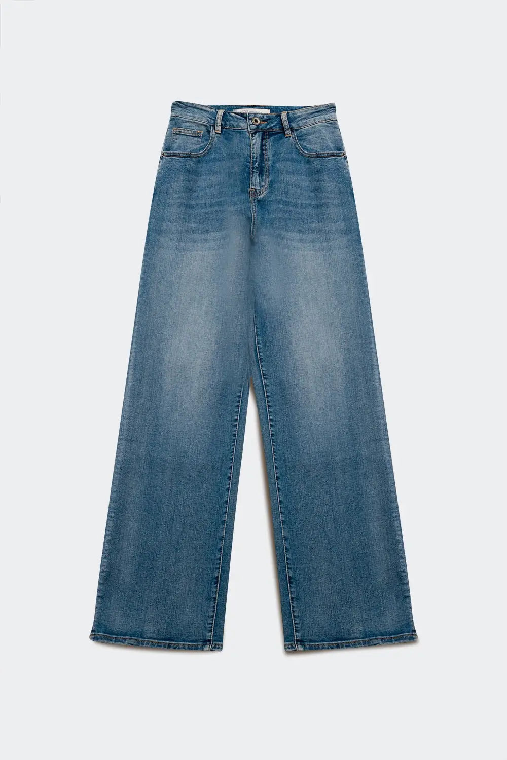 Cotton blend high waist wide leg jeans