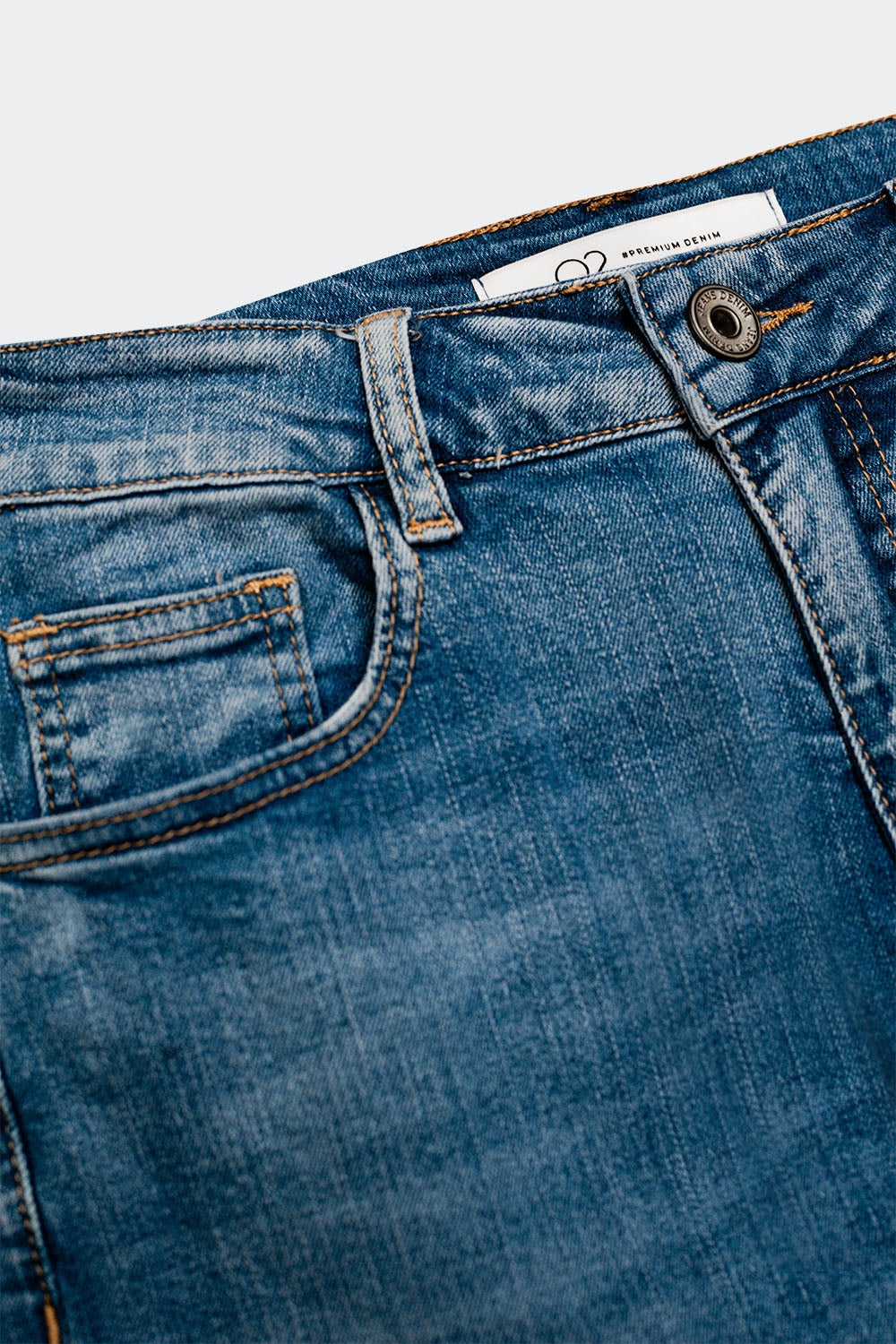 Cotton blend high waist wide leg jeans