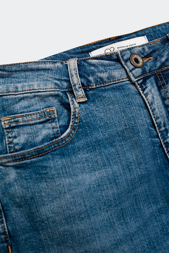 Cotton blend high waist wide leg jeans