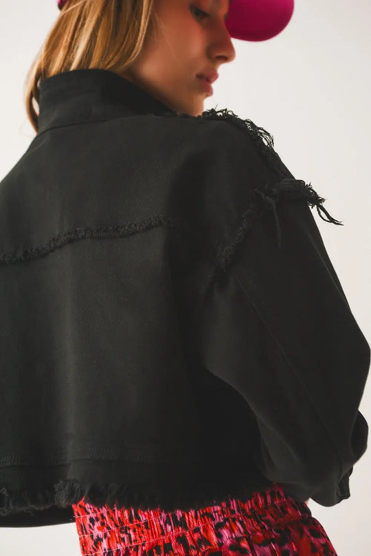 Cropped denim trucker jacket in black - Jackets