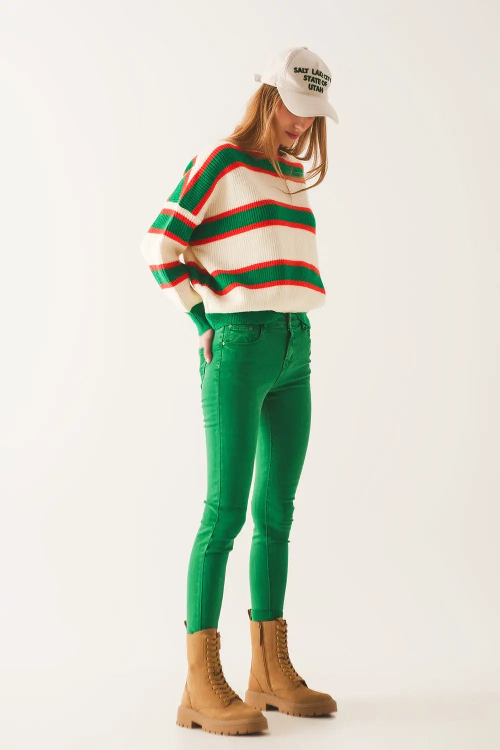 High waisted skinny jeans in green - Colored Jeans