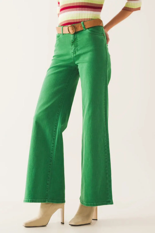 Cotton blend wide leg jeans in green - Colored Jeans