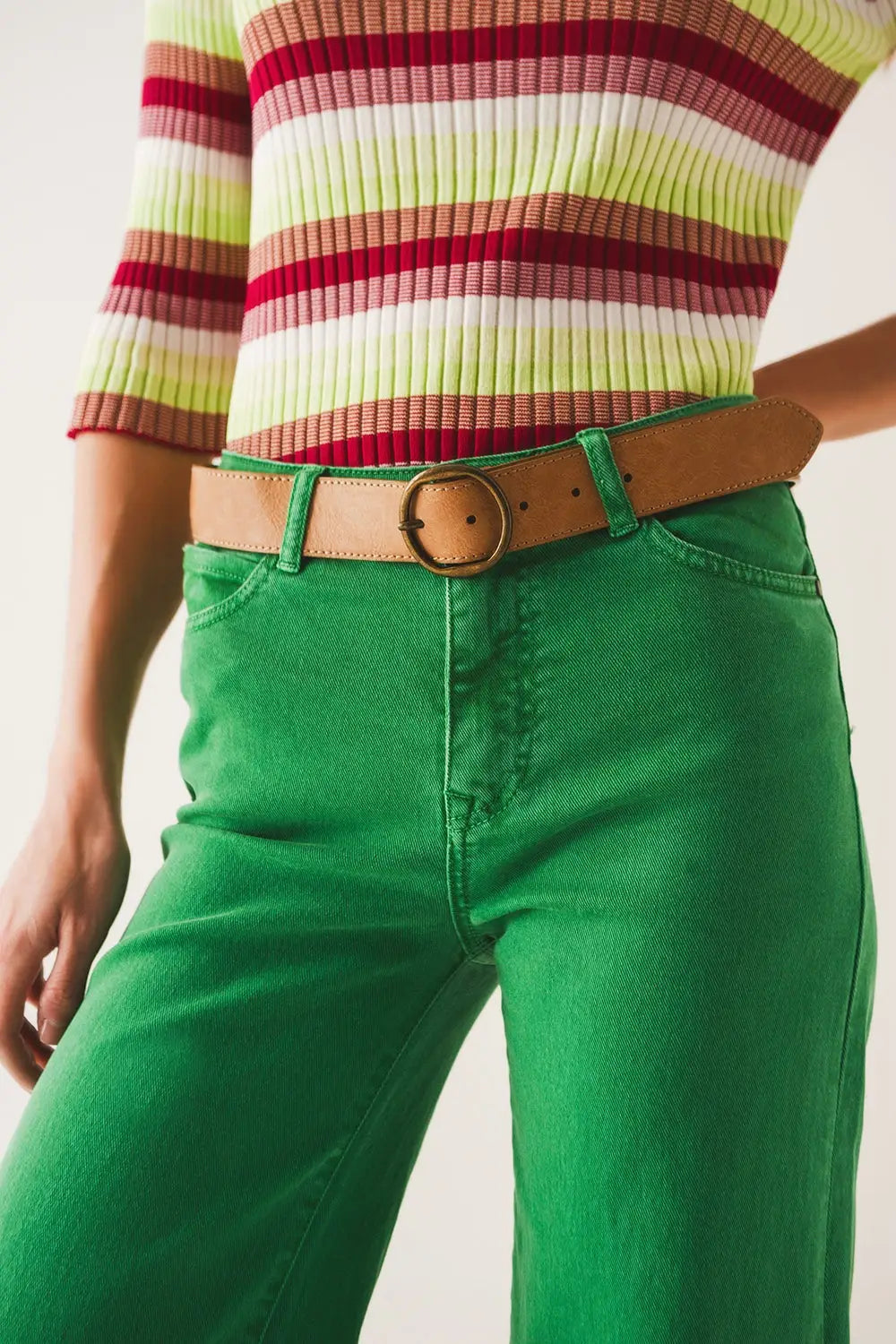Cotton blend wide leg jeans in green - Colored Jeans