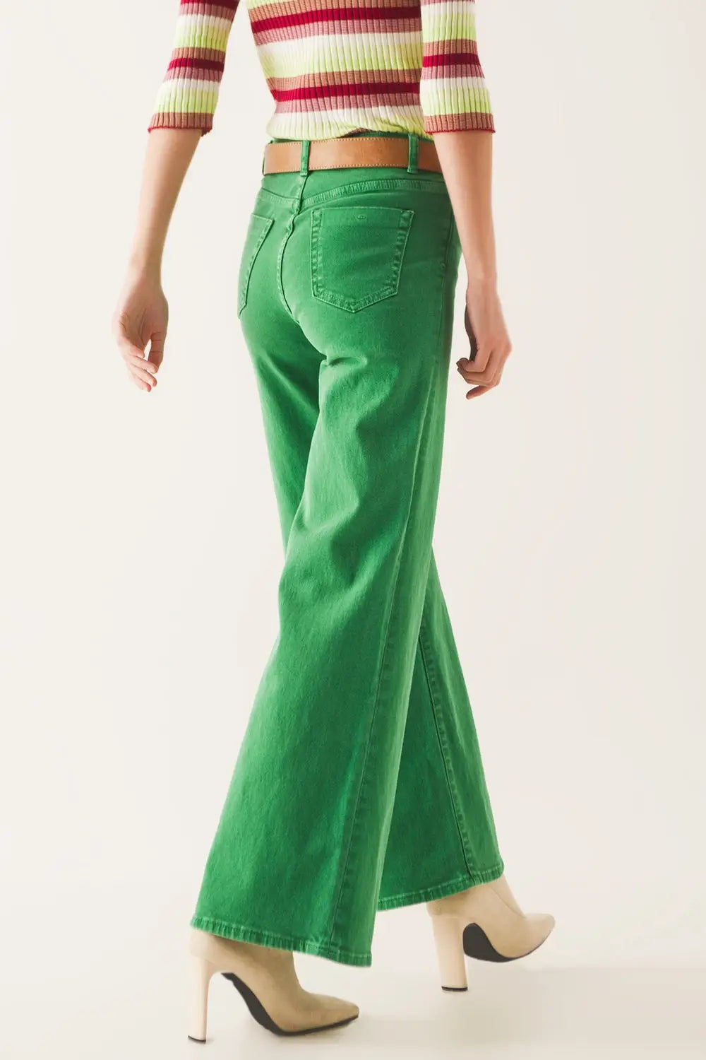 Cotton blend wide leg jeans in green - Colored Jeans