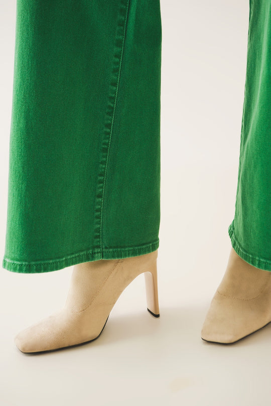 Cotton blend wide leg jeans in green