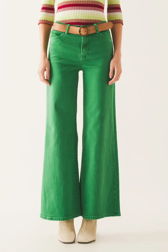Cotton blend wide leg jeans in green - Colored Jeans