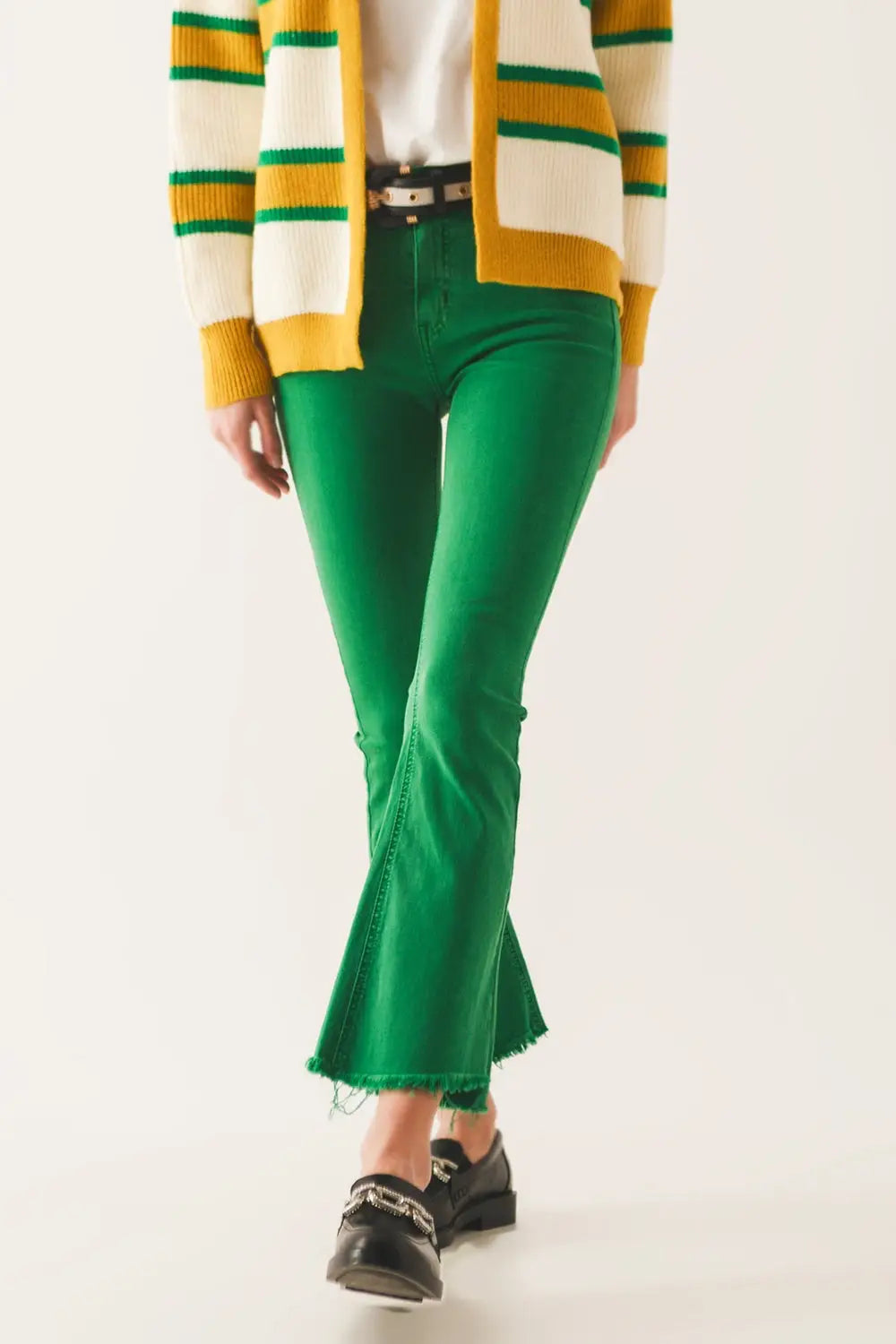 Flare jeans with raw hem edge in bright green - Colored Jeans