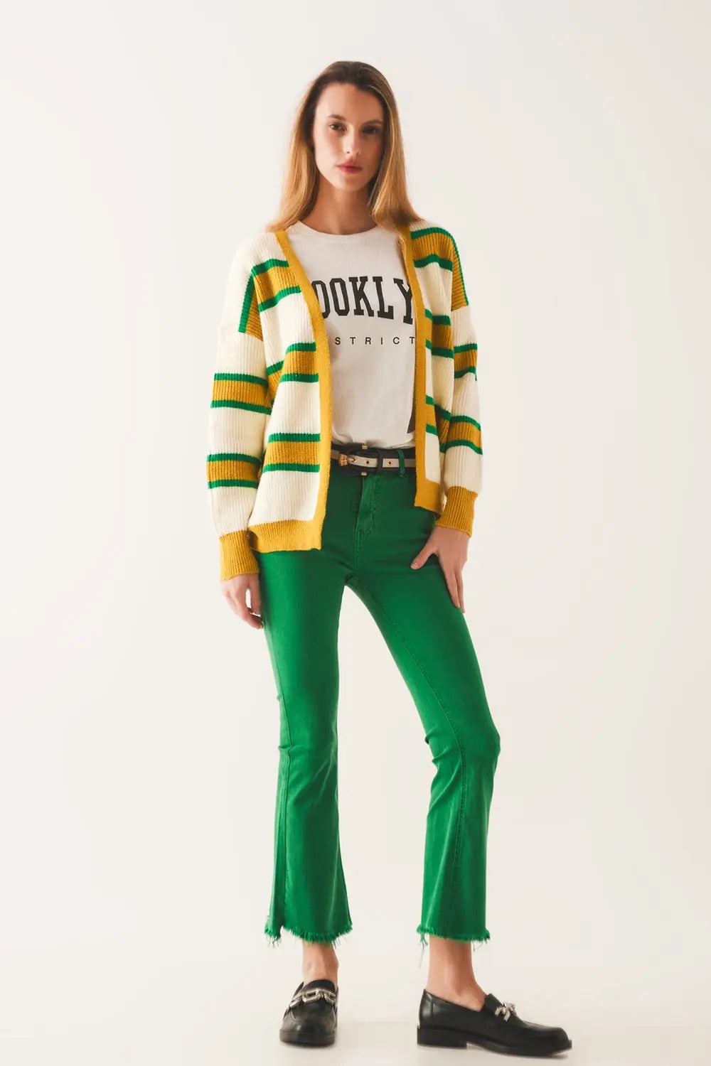 Flare jeans with raw hem edge in bright green - Colored Jeans