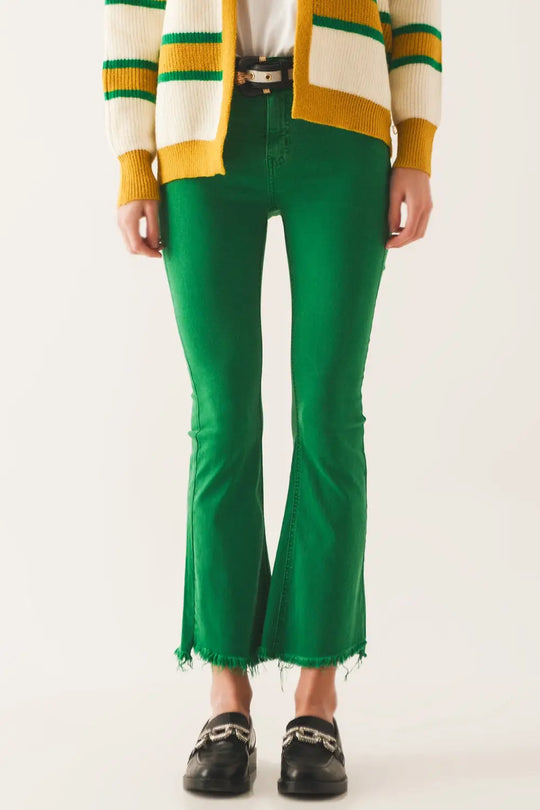 Flare jeans with raw hem edge in bright green - Colored Jeans