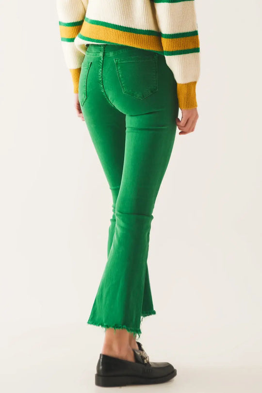 Flare jeans with raw hem edge in bright green - Colored Jeans