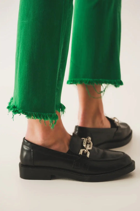 Flare jeans with raw hem edge in bright green - Colored Jeans