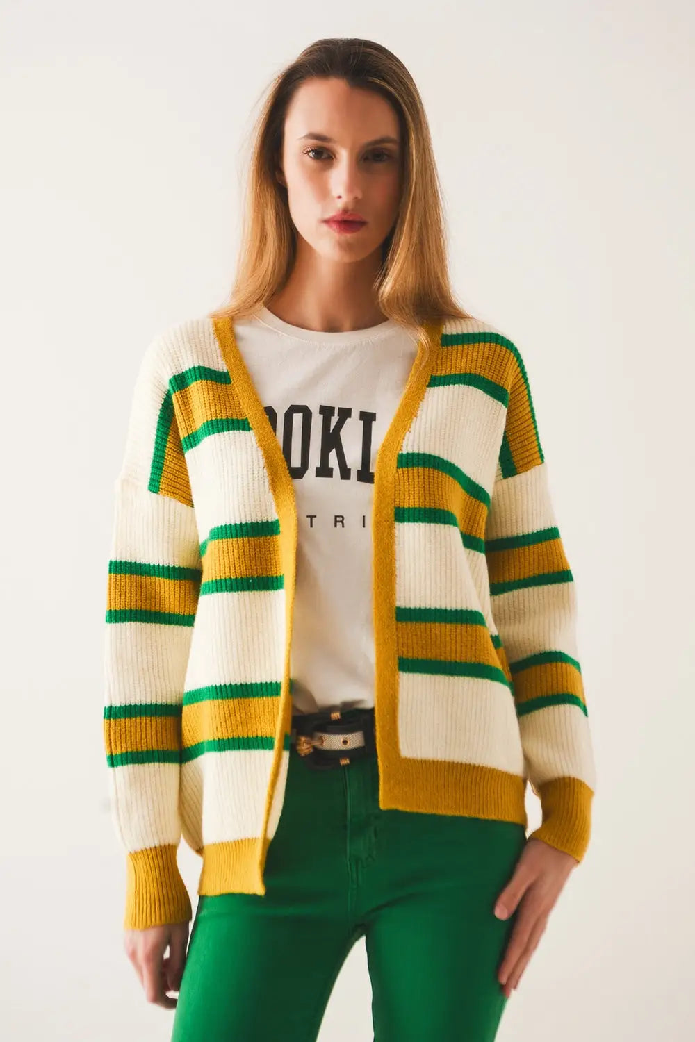 Open front cardi in yellow stripe - YELLOW / ONE - Cardigans