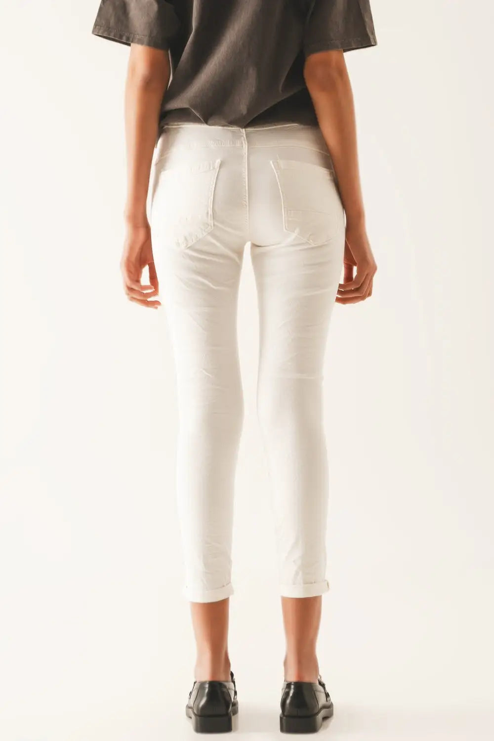 Exposed buttons skinny jeans in cream - Colored Jeans