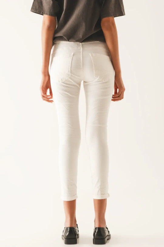 Exposed buttons skinny jeans in cream - Colored Jeans