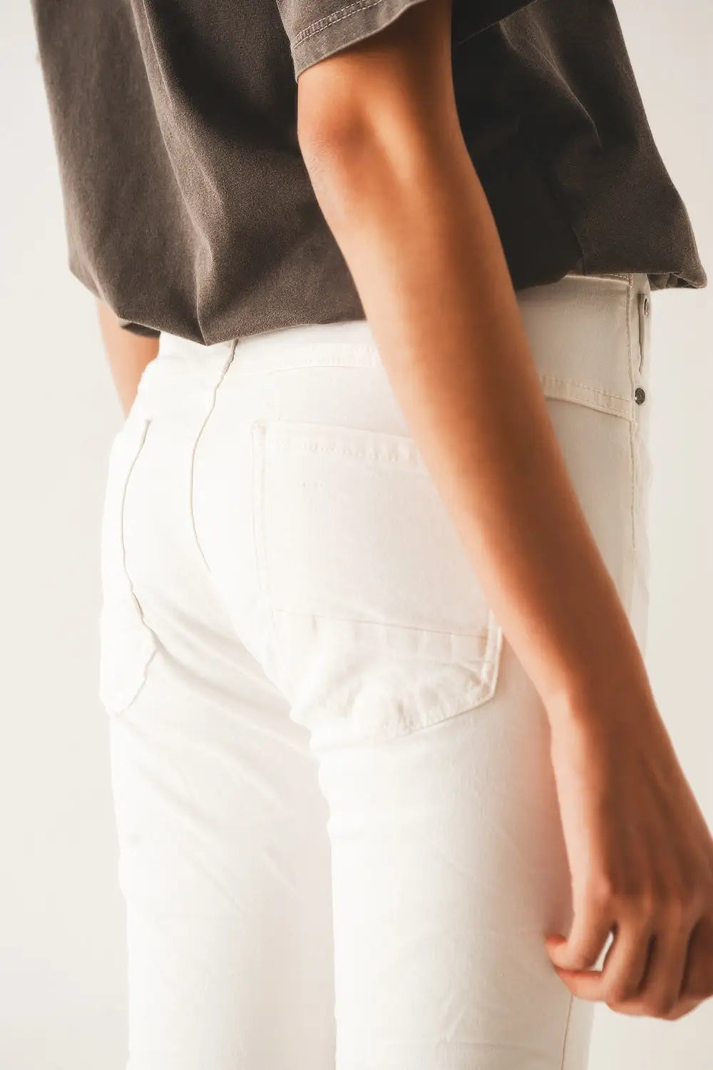 Exposed buttons skinny jeans in cream - Colored Jeans
